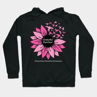 Breast cancer survivor flower & birds with white type Hoodie